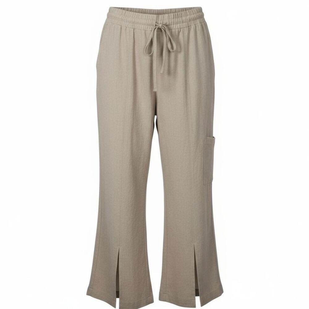 Anthropologie Daily Practice Velour Ribbed Wide Leg Cargo Joggers Tan XL NWT